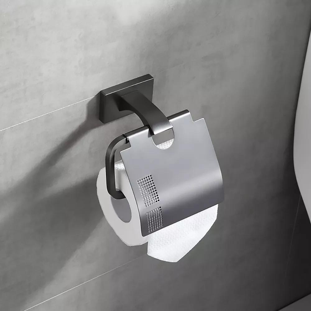 Тримач для туалетного паперу із кришкою GAPPO прямокутний металевий сірий G0703-9