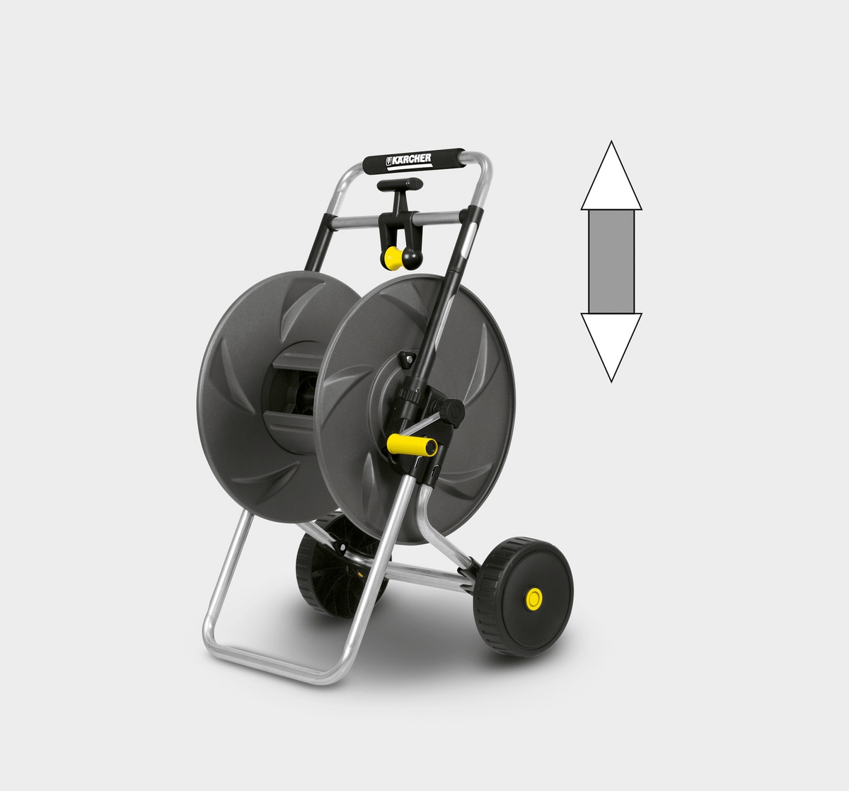 Котушка для шланга для поливу KARCHER "HT80" на колесах, металеве, регулювання висоти ручки візка, довжина шланга: 1/2 80м, 5/8 60м, 3/4 40м 2.645-042.0