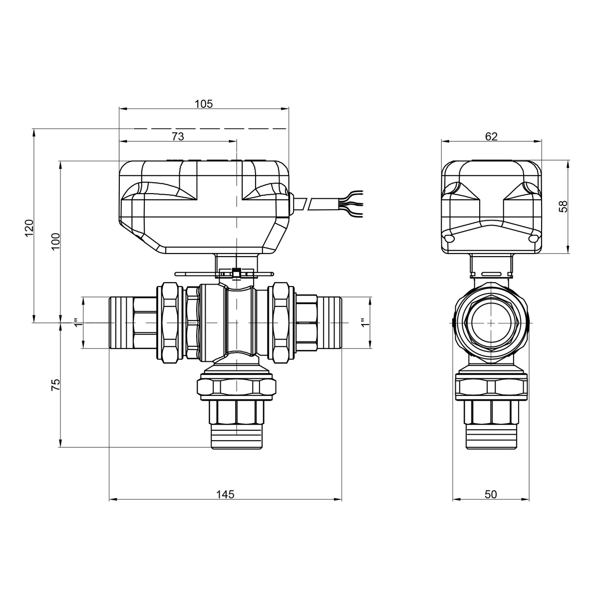 Термостатический 3-х ходовой клапан ICMA смесительный 1" №344 82344AF0553