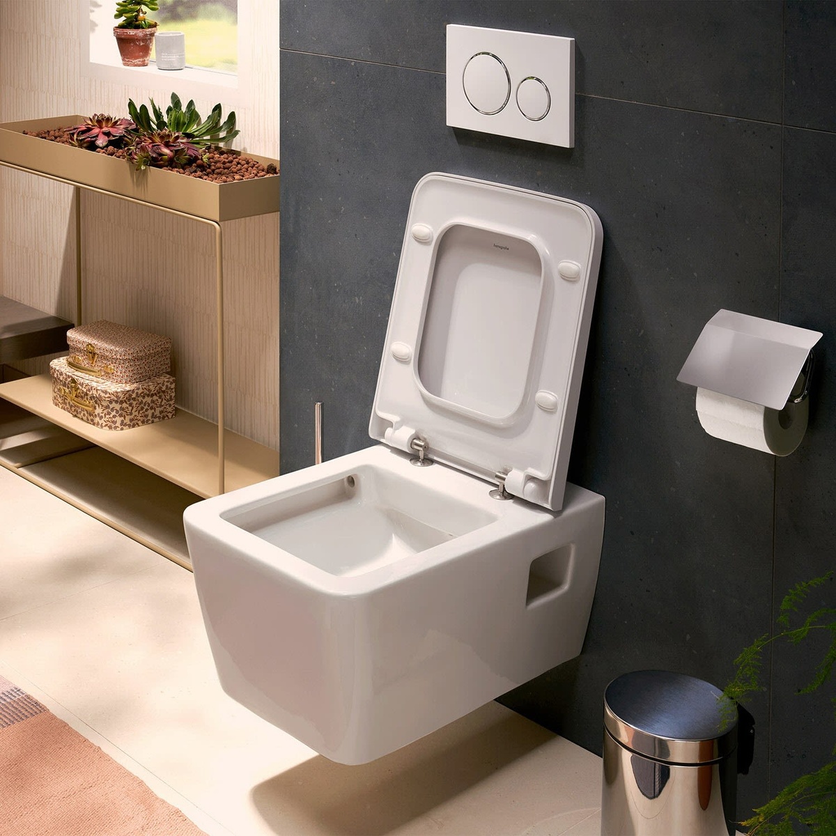 Сиденье для унитаза HANSGROHE EluPura Original Q с микролифтом дюропласт 365x440мм быстросъемное 160мм между креплениями белое 60150450