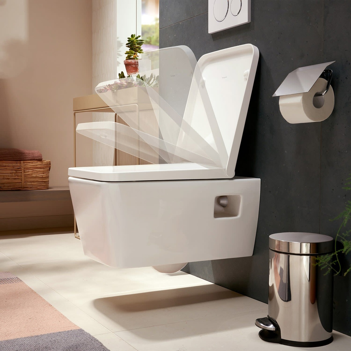 Сиденье для унитаза HANSGROHE EluPura Original Q с микролифтом дюропласт 365x440мм быстросъемное 160мм между креплениями белое 60150450