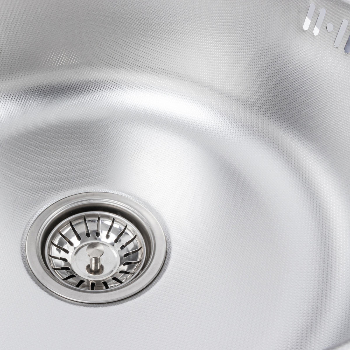 Мийка для кухні із нержавіючої сталі кругла PLATINUM 490 ДЕКОР 490x490x180мм мікротекстура 0.8мм із сифоном PLS-A256