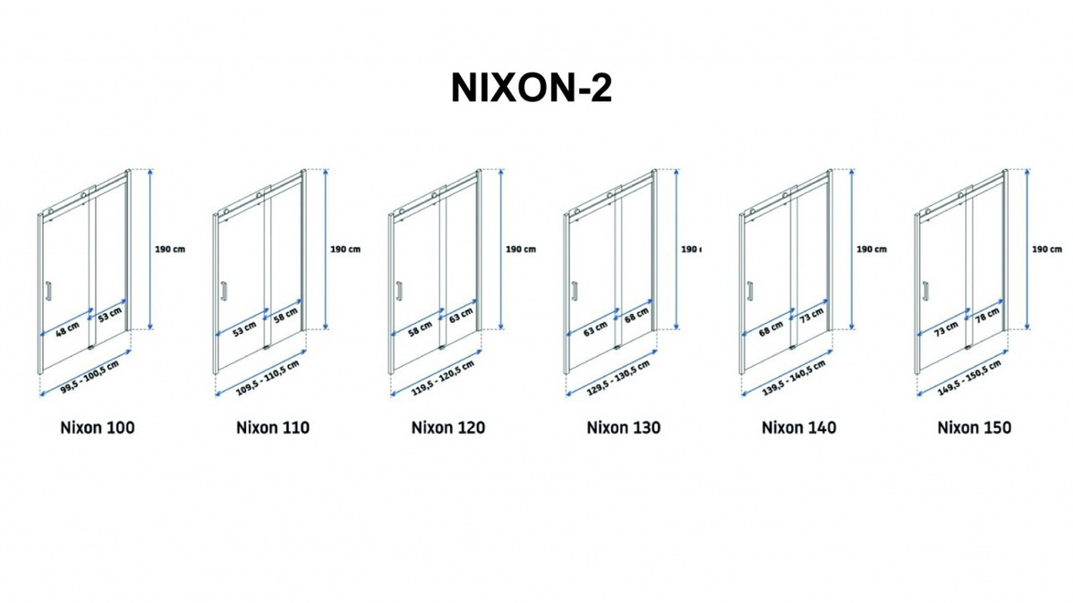 Дверь стеклянная для душевой ниши раздвижная двухсекционная REA NIXON-2 190x150см прозрачное стекло 8мм профиль хром REA-K5009