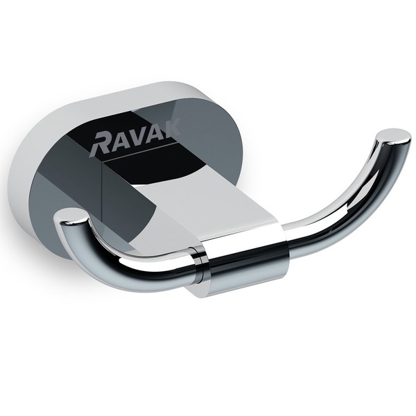 Крючок настенный двойной RAVAK округлый металлический хром X07P186