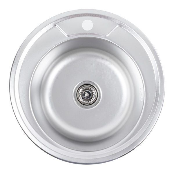 Мийка для кухні із нержавіючої сталі кругла PLATINUM 490 ДЕКОР 490x490x180мм мікротекстура 0.8мм із сифоном PLS-A256