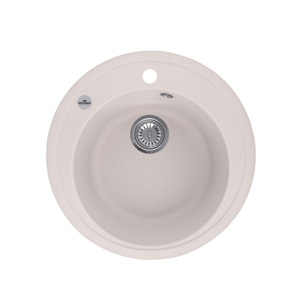 Мийка для кухні гранітна кругла KRONER Komposit 510x510x220мм бежева із сифоном CV027406