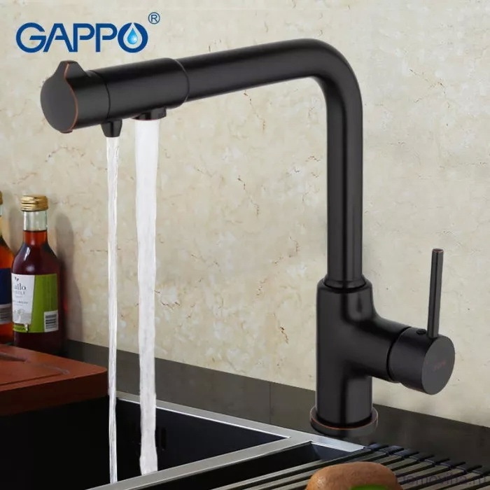 Cмеситель для кухни с краном для фильтрованной воды GAPPO черный латунь G4390-10
