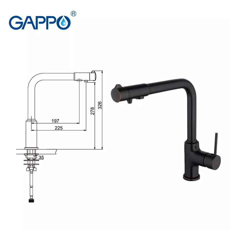 Змішувач для кухні із краном для фільтрованої води GAPPO чорний латунь G4390-10