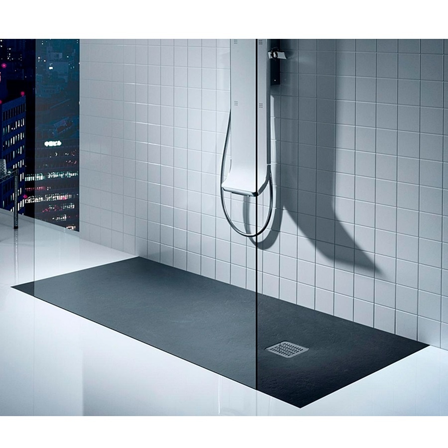 Піддон для душової кабіни ROCA Terran AP014B032001400 120x80x2.8см прямокутний із штучного каменю із сифоном чорний