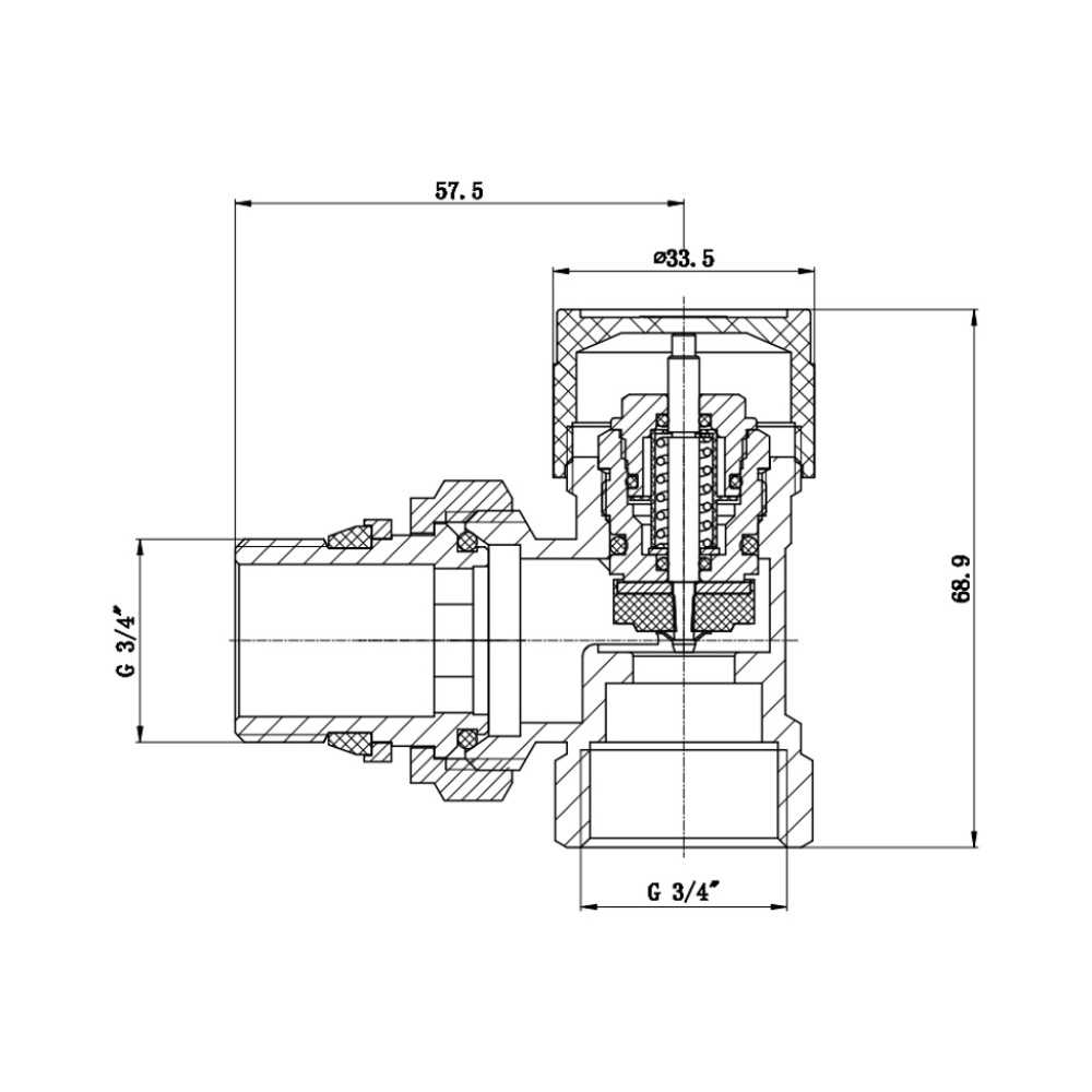 Термостатический радиаторный клапан SANDI FORTE угловой 3/4"x3/4" с американкой SF238W20