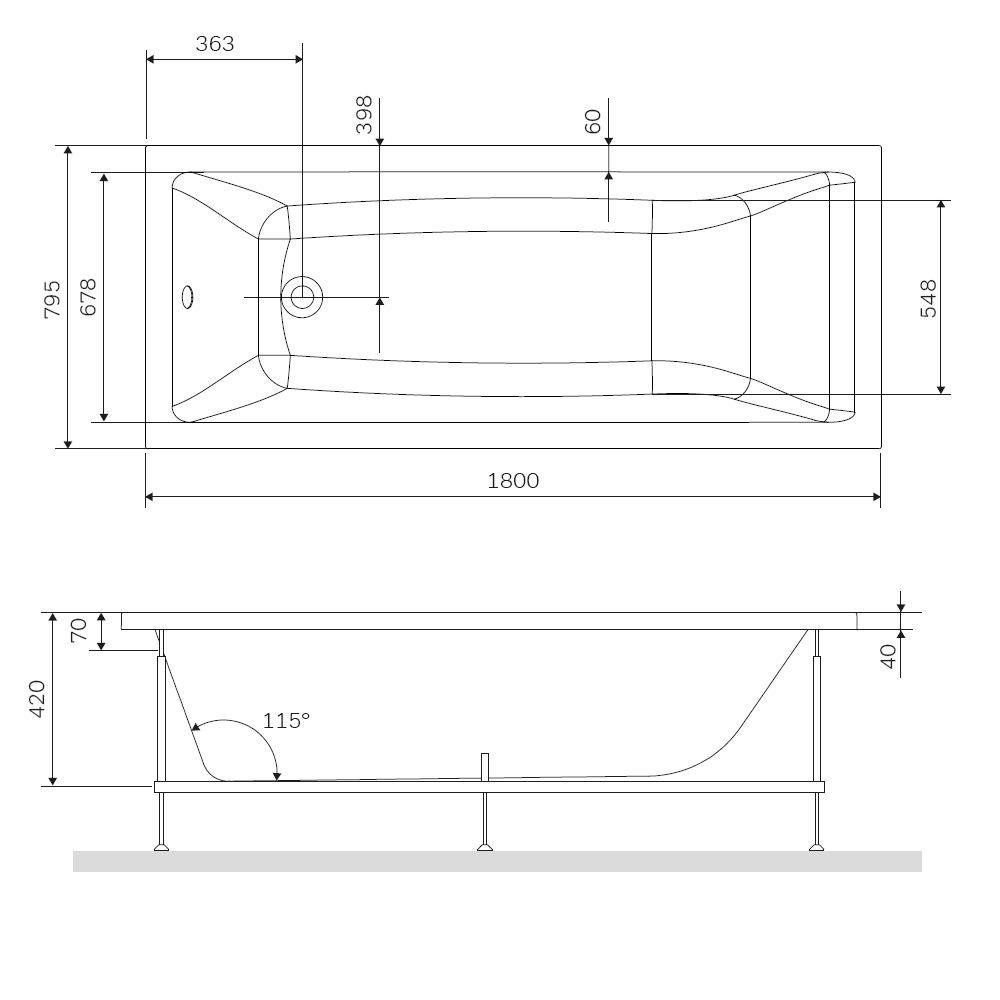 Каркас для ванны AM.PM Gem 180х80см алюминиевые W90A-180-080W-P