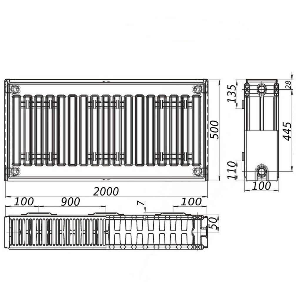 Сталевий панельний радіатор опалення KALITE 500x2000 мм бокове підключення клас 22 000022329