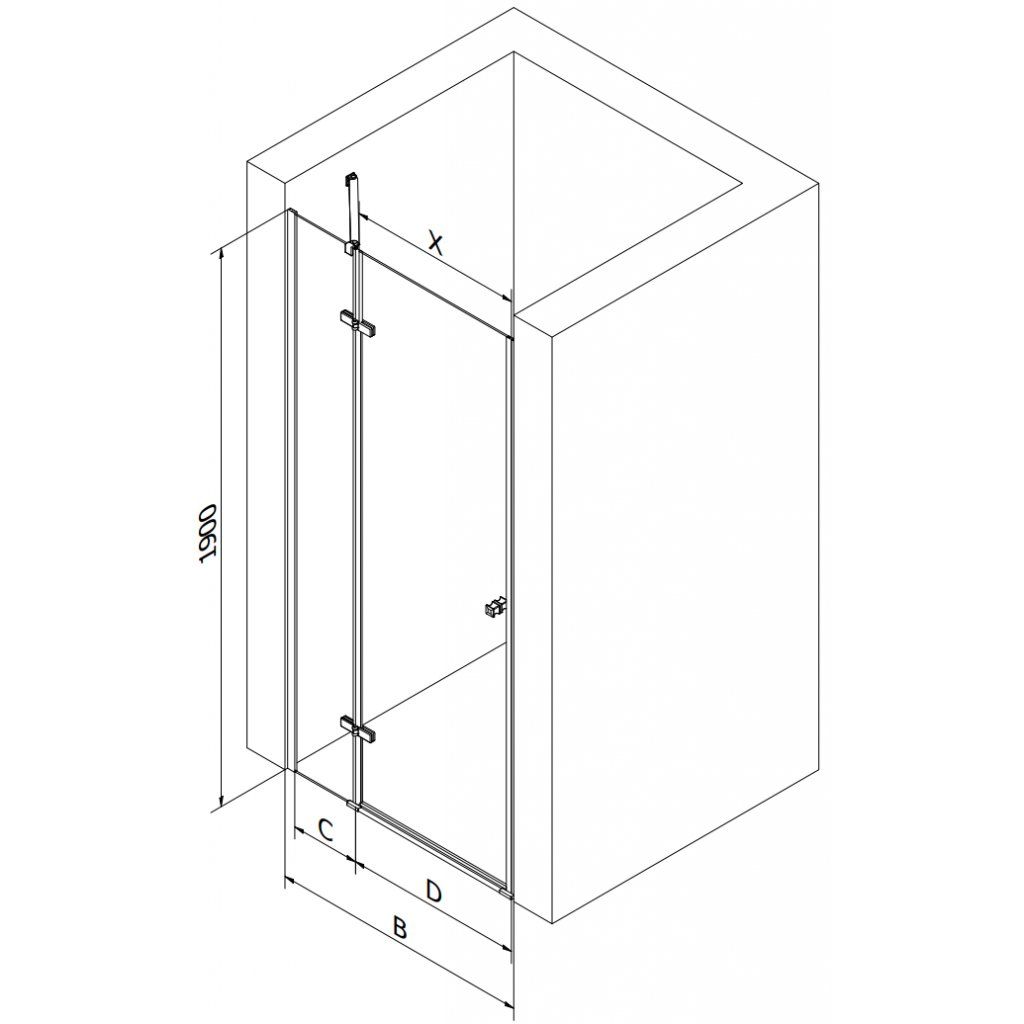 Дверь для душевой ниши MEXEN Roma стеклянная универсальная распашная двухсекционная 190x90см прозрачная 6мм профиль черный MEX-854-090-000-70-00