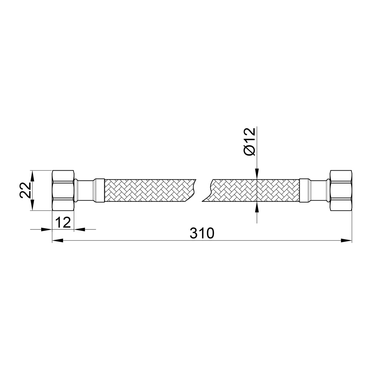 Шланг гнучкий для води для підключення SANDIPLUS вн-вн 1/2"x1/2" 20 см нержавіюче обплетення SD397W20