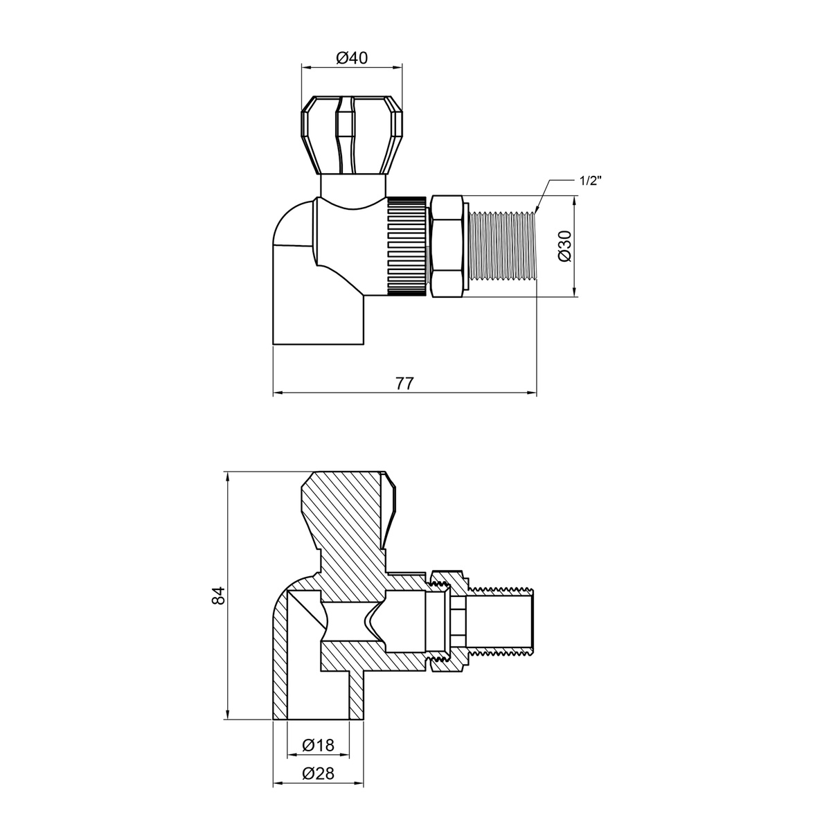 Кран радиаторный ALFA PLAST PPR угловой 20х1/2" с американкой APARBB2012X