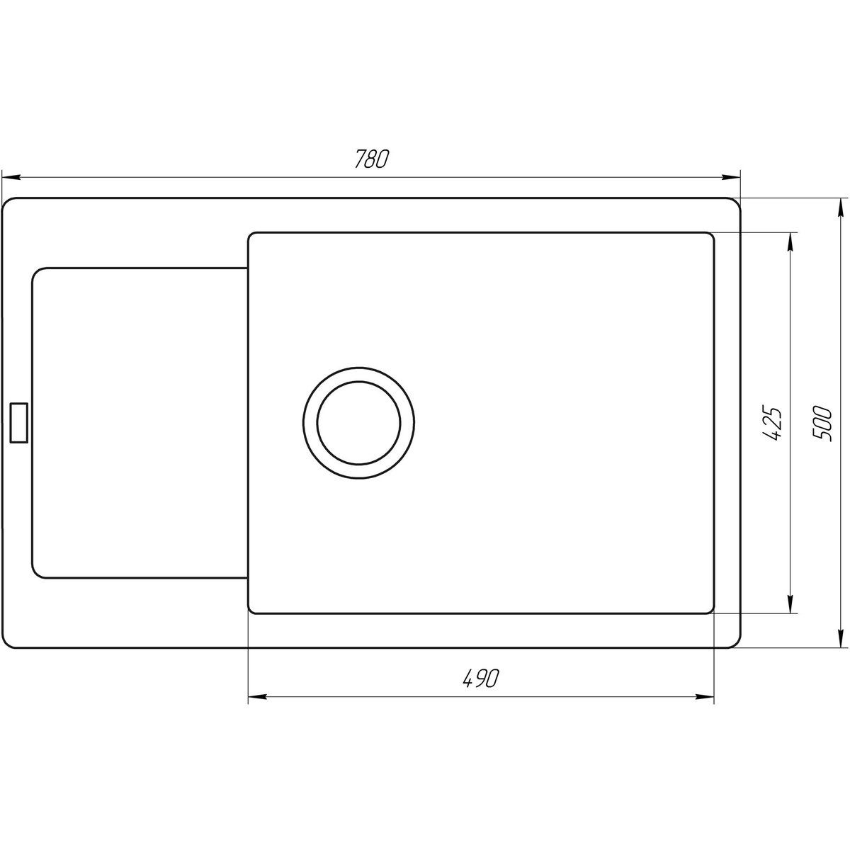 Кухонная мойка керамическая прямоугольная GLOBUS LUX MALABI 500мм x 780мм бежевый без сифона 000022378