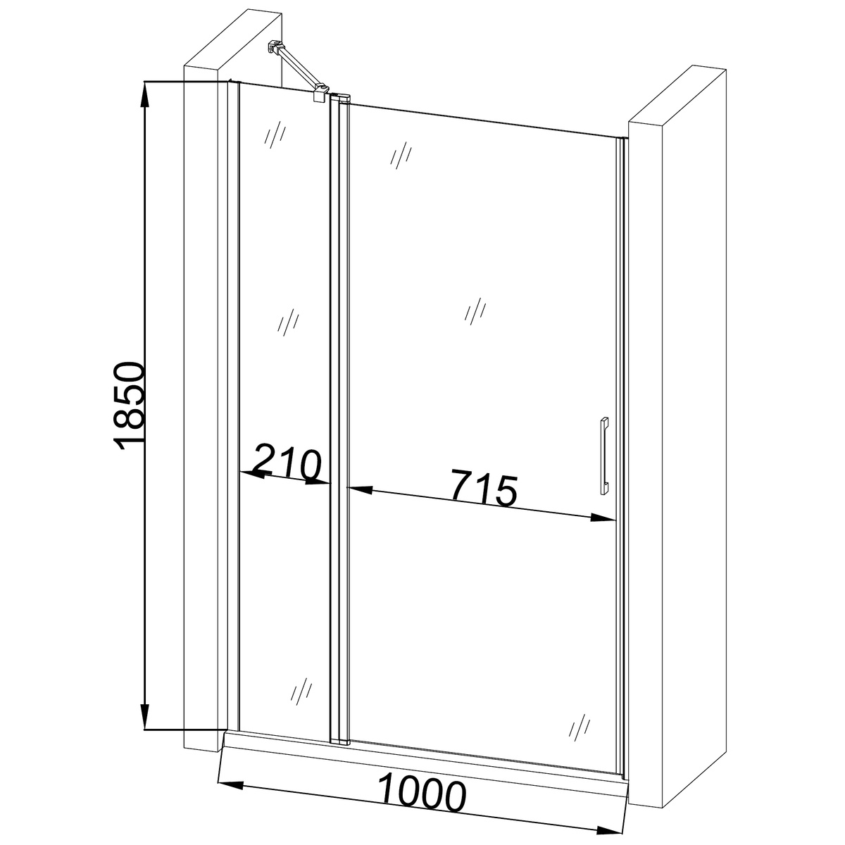 Дверь для душевой ниши BRAVO PASLENKA стеклянная универсальная распашная двухсекционная 185x100см прозрачная 6мм профиль хром 000019809