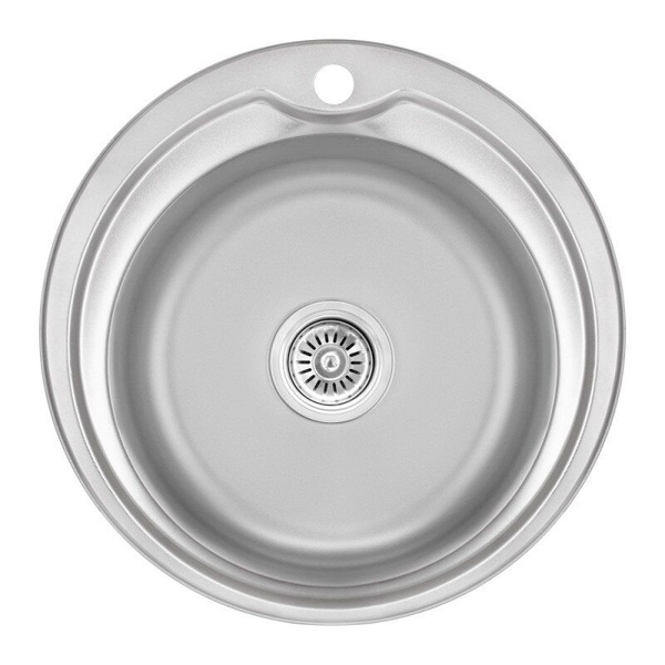 Мийка на кухню із нержавійки кругла LIDZ 510мм x 510мм мікротекстура 0.8мм із сифоном LIDZ510DDEC