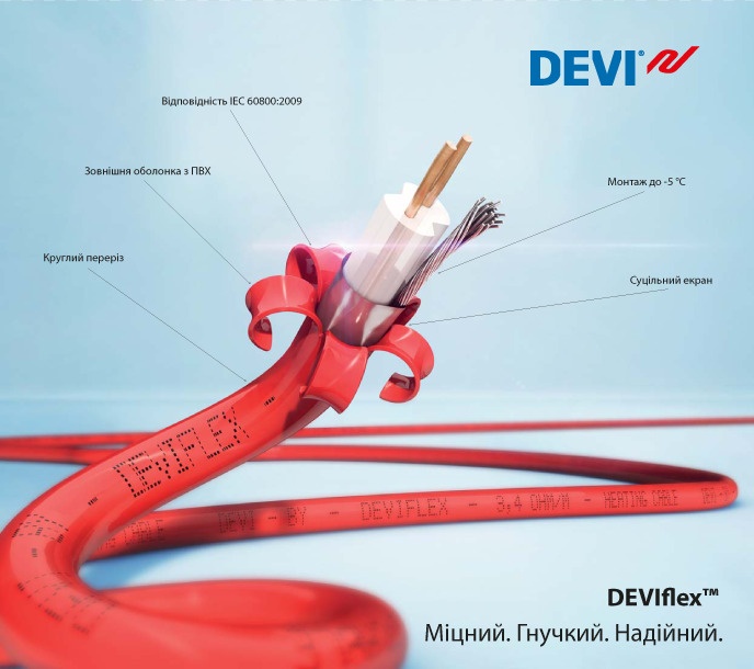 Нагревательный кабель для теплого пола DEVI DEVIflex™ 18T 0.9м² 130Вт 140F1235