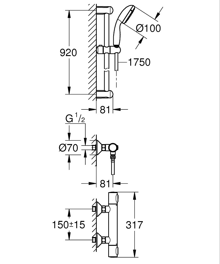 Змішувач для душу із термостатом GROHE Precision Flow хром латунь з душовим набором 34842000