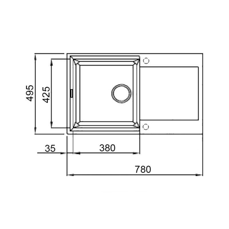 Кухонна мийка композитна прямокутна LIDZ GRA-09 495мм x 780мм сірий без сифону LIDZGRA09790495230