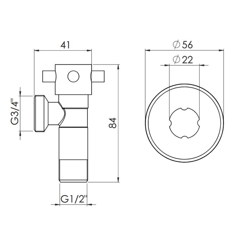 Запорный вентиль приборный угловой 1/2"x3/4" SANDI FORTE № SF345 нр-нр ручка SF3451520