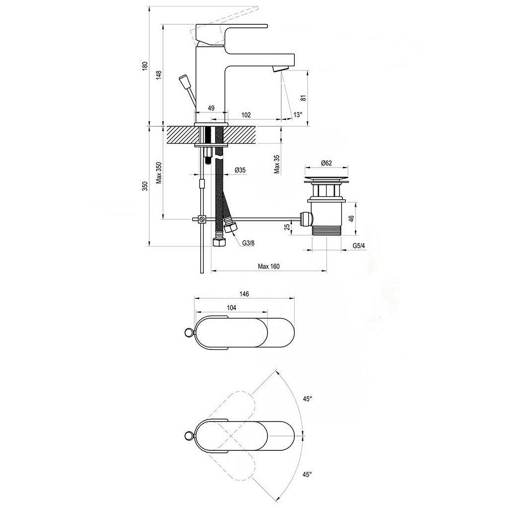 Змішувач для умивальника одноважільний RAVAK хром латунь з донним клапаном X070053
