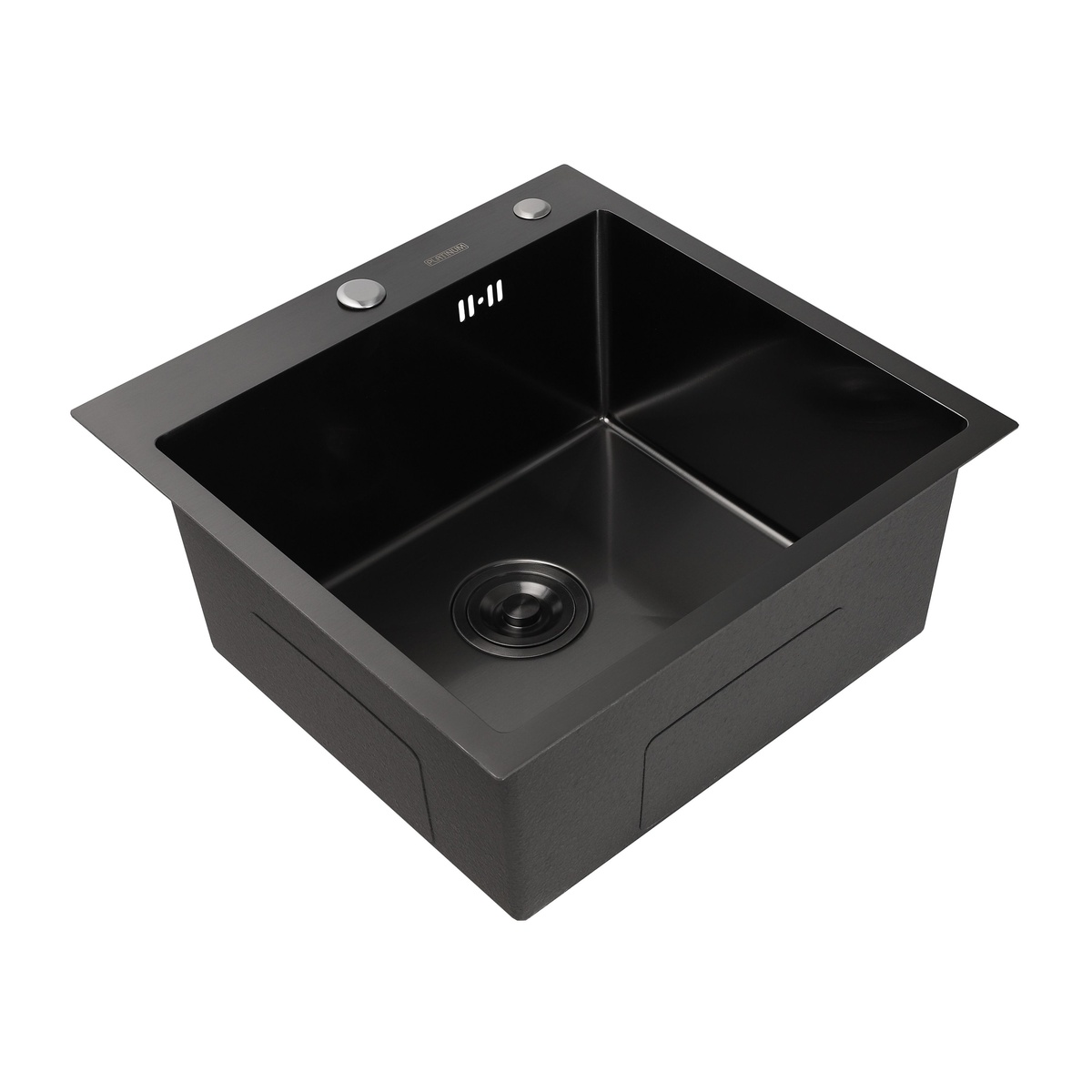 Мийка для кухні із нержавіючої сталі квадратна PLATINUM Handmade PVD 500x500x220мм матова 1.5мм чорна із сифоном PLS-A32261