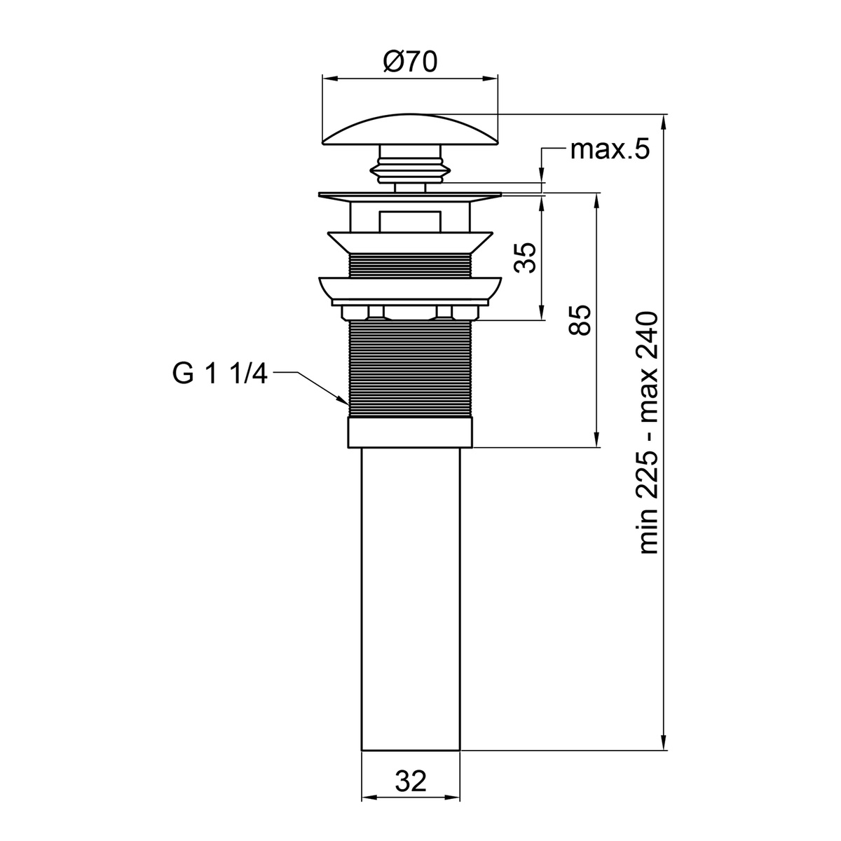 Донный клапан Click-Clack для раковины Q-TAP 70мм с переливом керамический 1 1/4" глянцевый белый QT066PU02OW