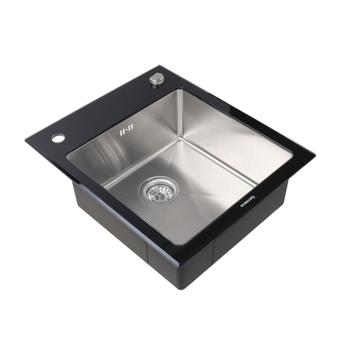 Мийка для кухні із нержавіючої сталі прямокутна PLATINUM Germece Handmade BLACK GLAS 600x510x200мм глянцева 1мм чорна без сифону PLS-A28503