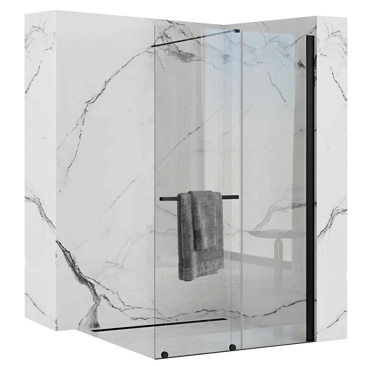 Перегородка стеклянная для душа REA CORTIS BLACK 100x199.5см с держателем стекло прозрачное 6мм REA-K7740