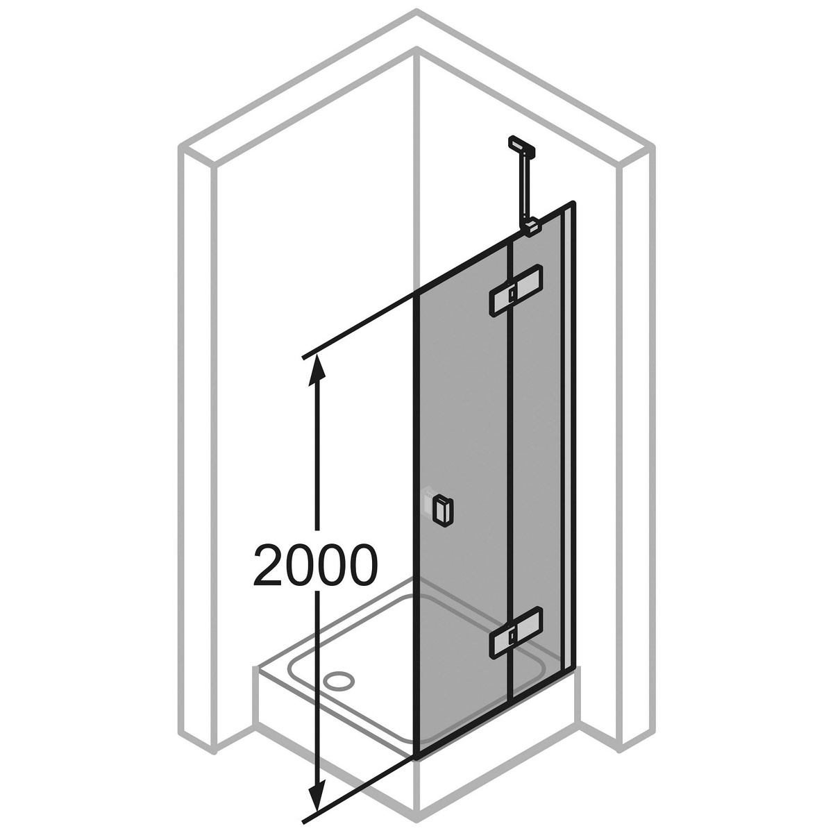 Двері скляні для душової ніші розпашні двосекційні HUPPE SolvaPro 200x90см прозоре скло 8мм профіль чорний 7T0402.998.322