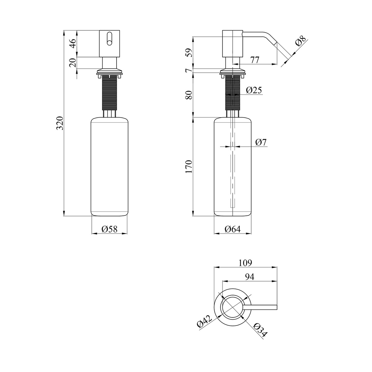 Дозатор врізний для кухонної мийки KRONER Spender ECG049 на 470мл із нержавіючої сталі сатин CV030012