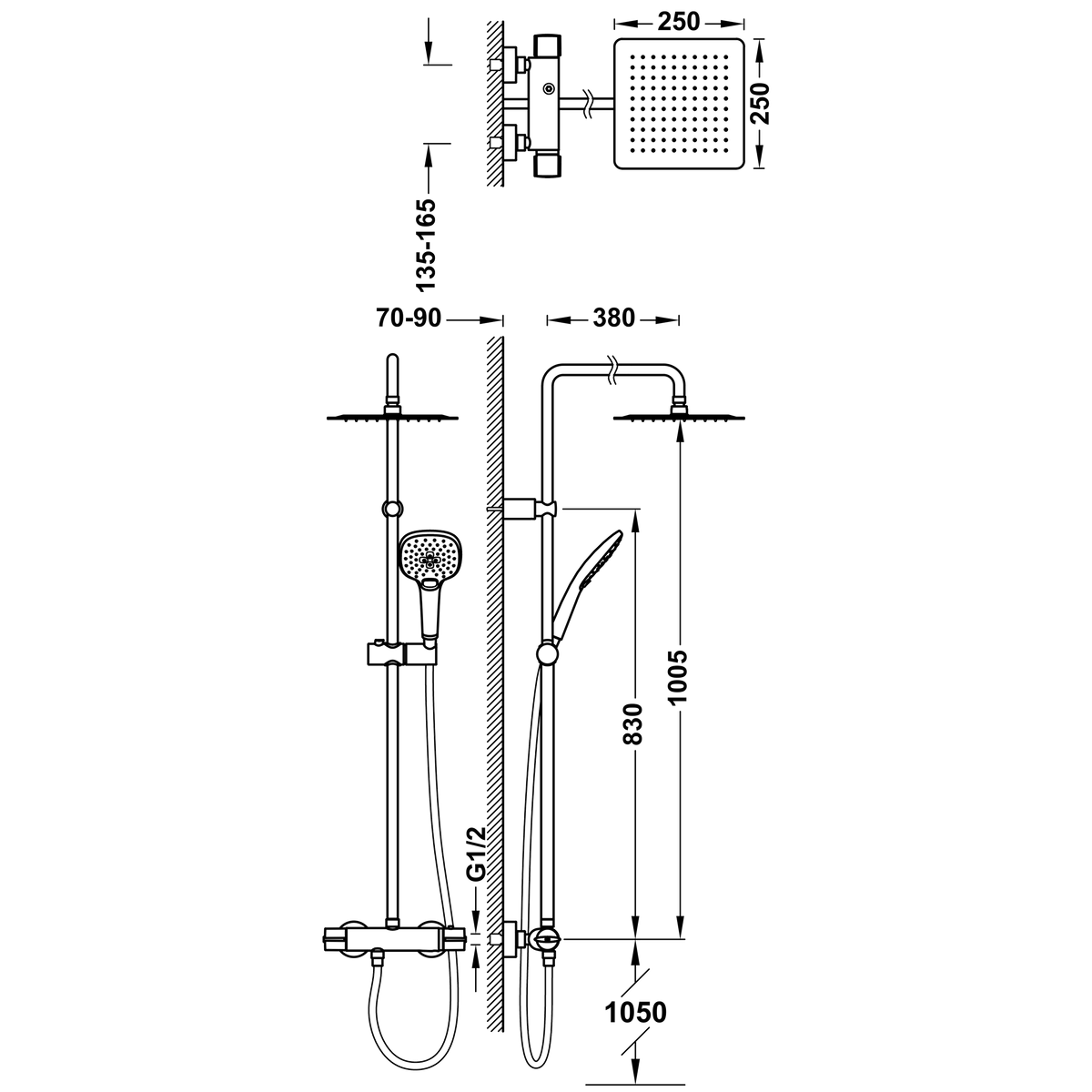 Душова система із термостатом TRES Tres із верхнім душем латунна хром 18138503