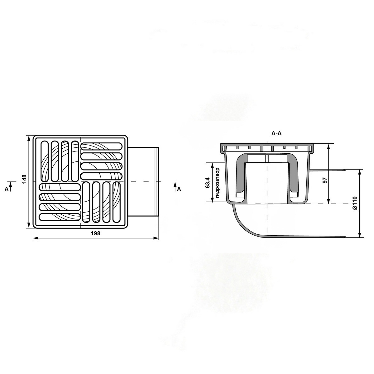 Трап для душа KRONOPLAST 150x150мм серый TS11500404