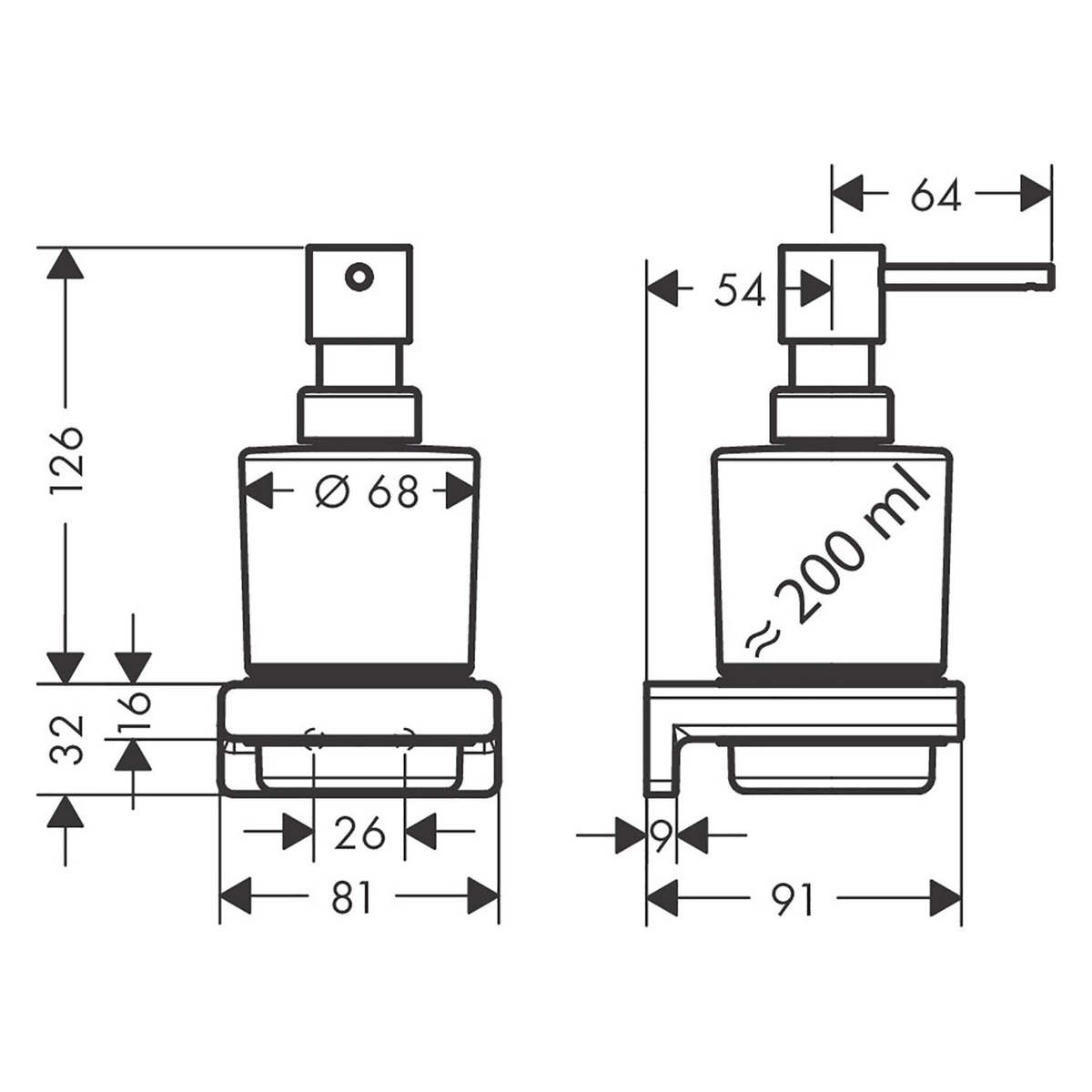Дозатор для жидкого мыла HANSGROHE AddStoris 41745340 настенный на 200мл прямоугольный стеклянный черный
