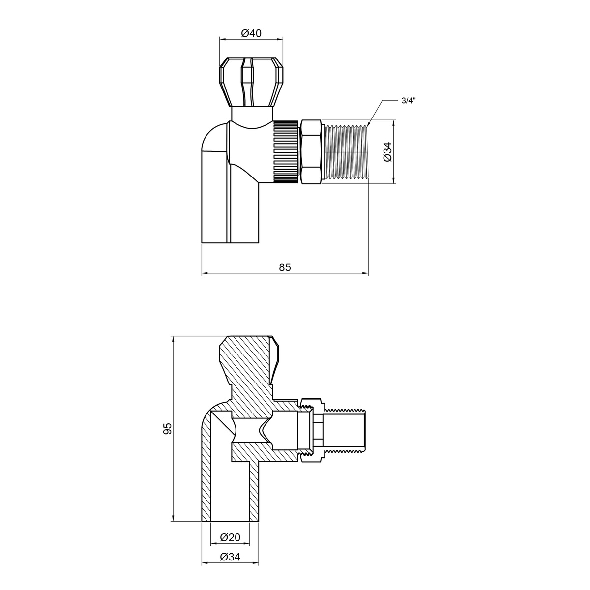 Кран радиаторный ALFA PLAST PPR угловой 25х3/4" с американкой APARBB2534X