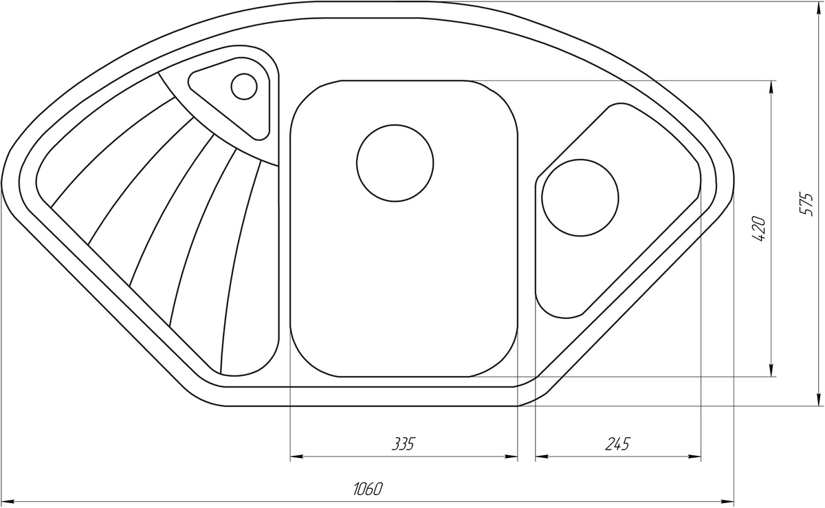 Мойка для кухни GLOBUS LUX гранитная AVERNO 1060x575мм угловая врезная без сифона на полторы чаши коричневая 000023482