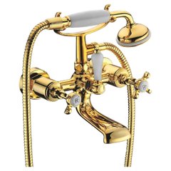 Кран для ванной двухзахватный с коротким гусаком IMPRESE CUTHNA золотой латунь 10280 zlato-n