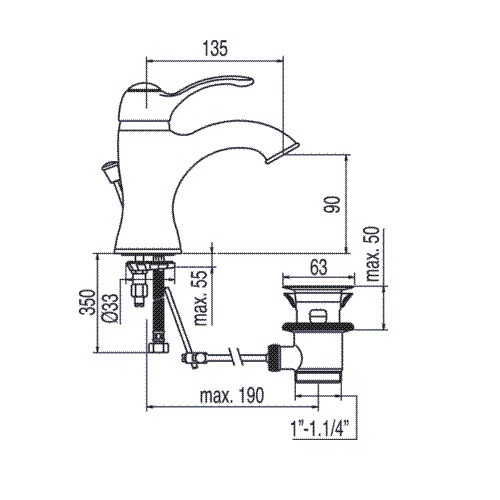 Змішувач для умивальника одноважільний TRES Monoclasic бронзовий латунь з донним клапаном 5471030201