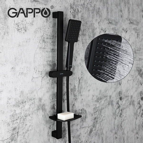 Душевой набор GAPPO с ручной лейкой, шлангом и стойкой 784мм черный G8013