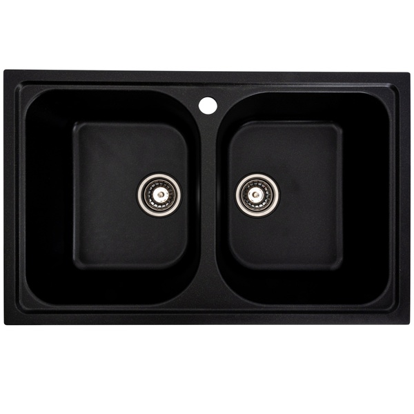 Мийка для кухні гранітна прямокутна PLATINUM 7950 Equatoria 785x498x200мм без сифону на дві чаші чорна PLS-A35800