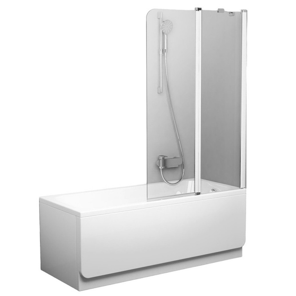 Шторка стеклянная для ванны двухсекционная распашная 150x99см RAVAK CHROME CVS2-100 R стекло прозрачное 6мм профиль белый 7QRA0100Z1