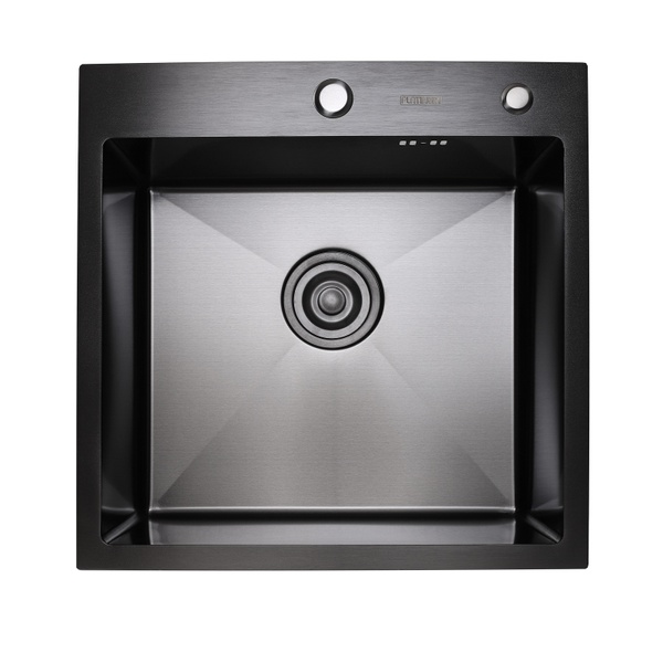 Мойка для кухни из нержавеющей стали квадратная PLATINUM Handmade PVD 500x500x220мм матовая 1.5мм черная с сифоном PLS-A32261