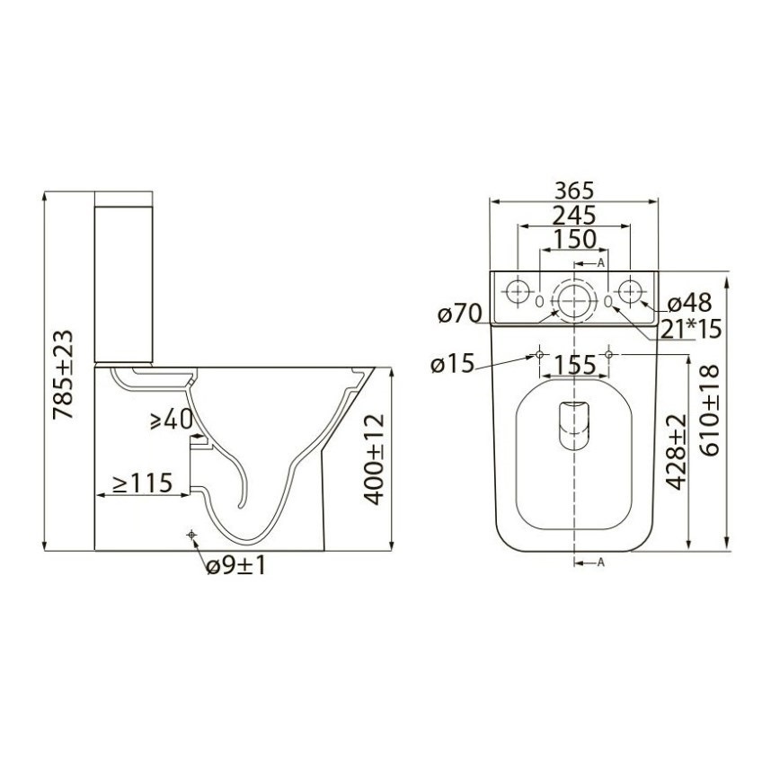 Унітаз-компакт підлоговий безобідковий білий VOLLE LEON кришка мікроліфт випуск в стіну 13-11-059