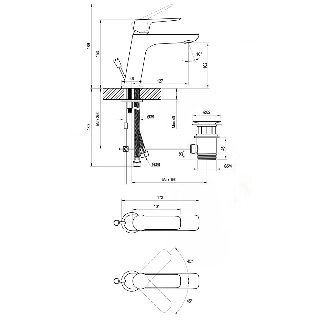 Змішувач для умивальника одноважільний RAVAK CLASSIC хром латунь з донним клапаном X070081