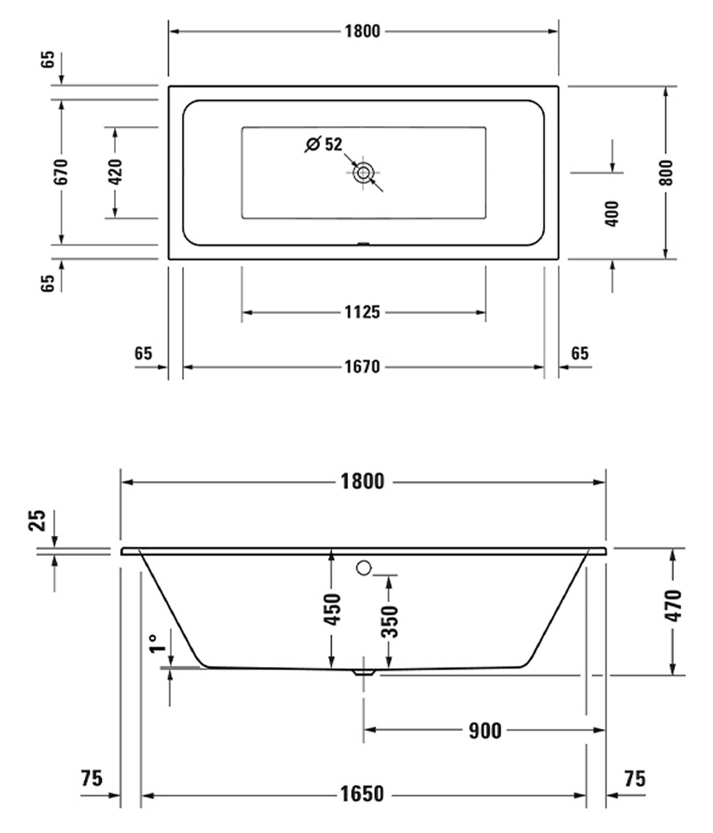 Ванна акриловая прямоугольная DURAVIT D-Code 180x80см универсальная 700672000000000