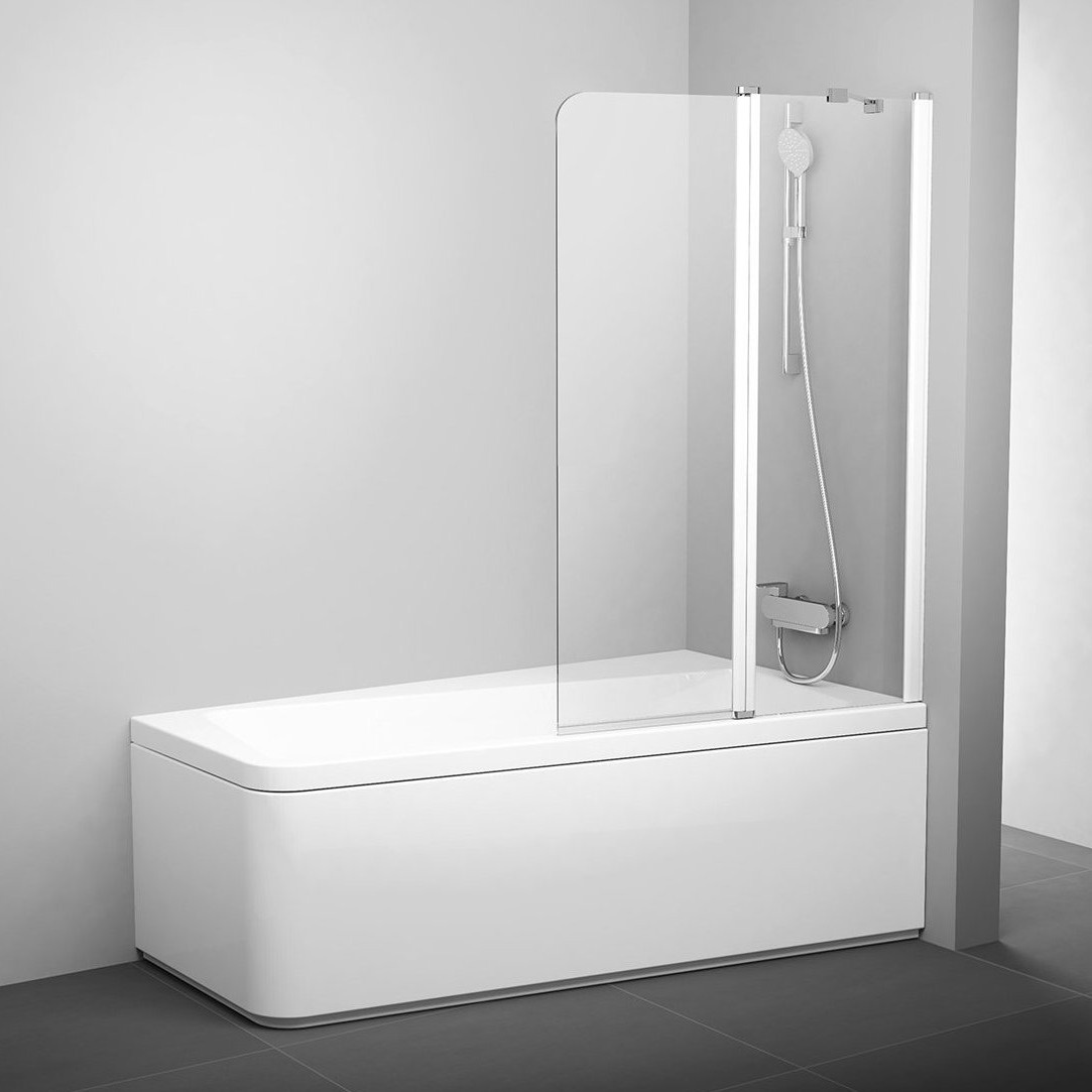 Шторка стеклянная для ванны двухсекционная распашная 150x99см RAVAK 10° CVS2-100 R стекло прозрачное 6мм профиль белый 7QRA0103Z1