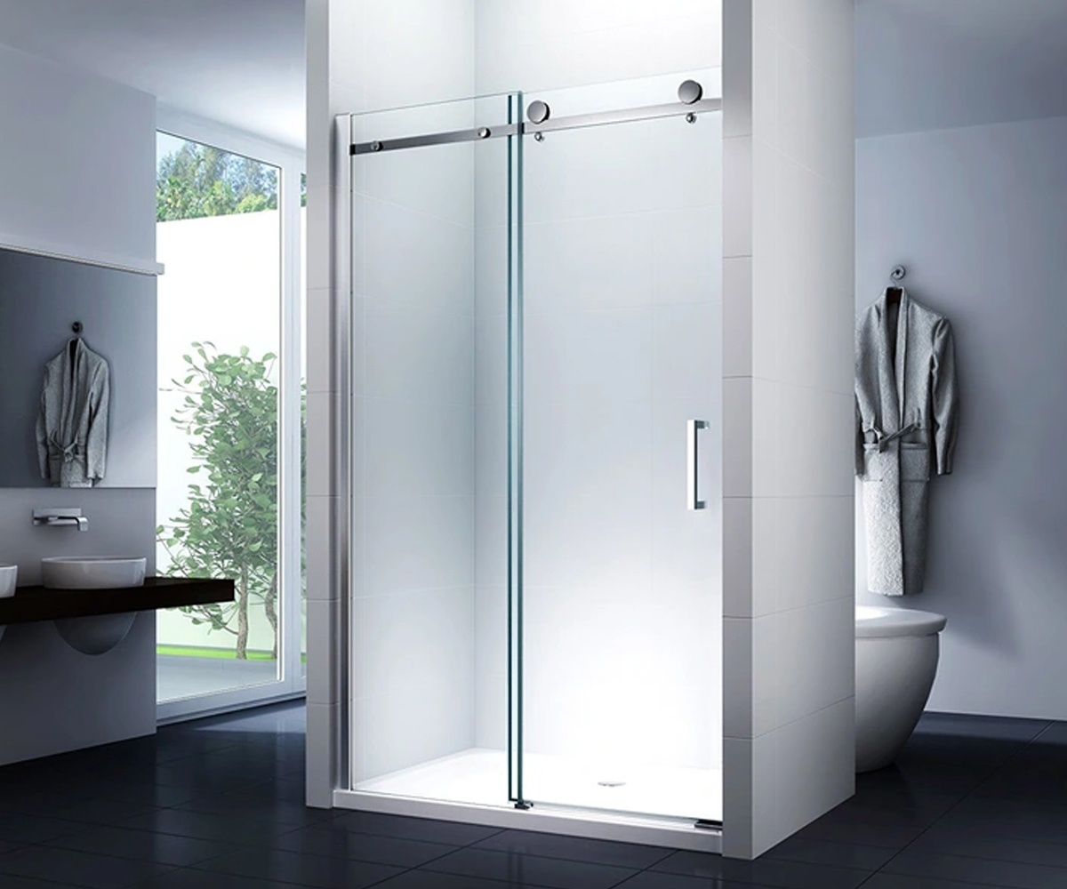 Двері скляні для душової ніші розсувні двосекційні REA NIXON-2 150x190см прозоре скло 8мм профіль хром REA-K5008
