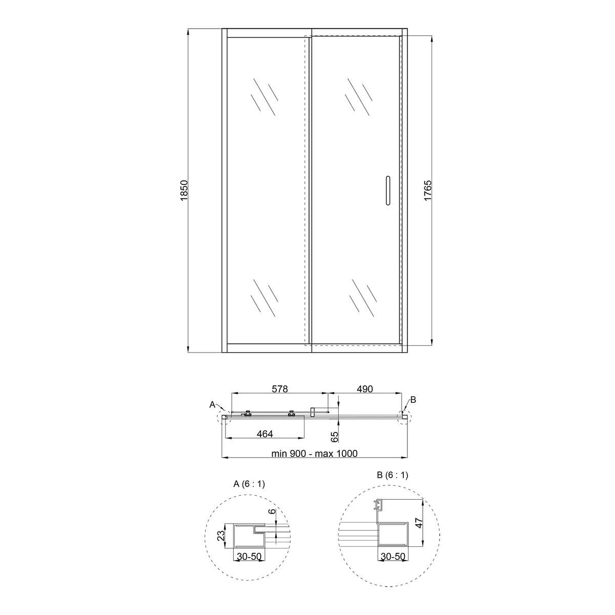 Двері скляні для душової ніші універсальні розсувні двосекційні Q-TAP Taurus 185x100см прозоре скло 6мм профіль хром TAUCRM2091C6